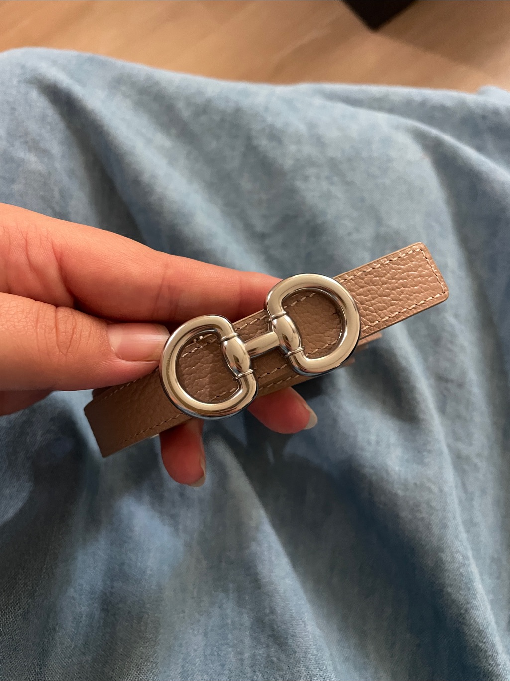 Edited Pieces Reversible Horsebit Belt In Beige And White With Silver Buckle — image 3 of 7